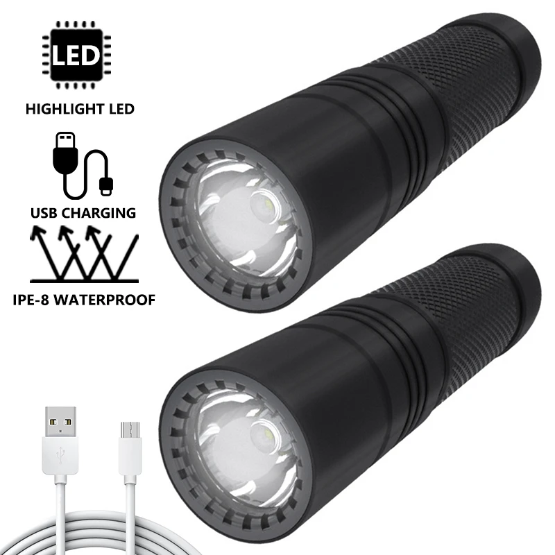 

Мощсветильник светодиодный фонарик T6, суперъяркий переносной фонарик из алюминиевого сплава, перезаряжаемый через USB фонарь для активного ...