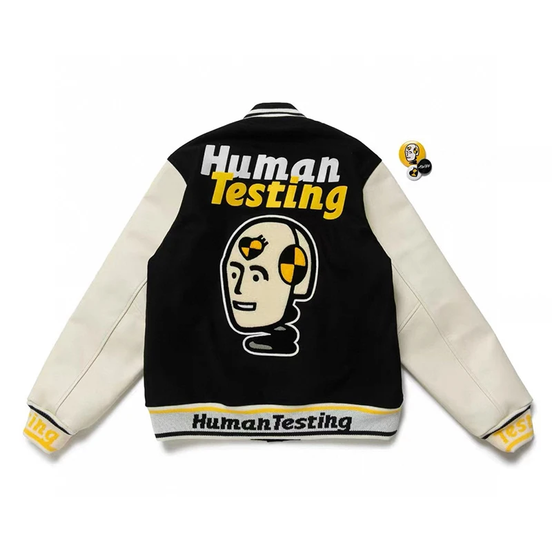 Human Made Baseball Jackets Embroidered Leather Sleeve Men Women 1:1 Vintage HUMAN MADE Jackets