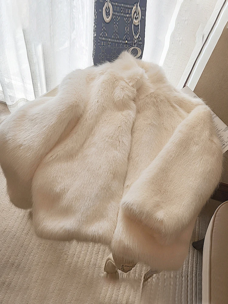 

Winter Coat For Women Faux Fox Fur Coat Female Long Thickened Furry Outerwear Environmental Protection Jacket Lady Faux Fur Tops