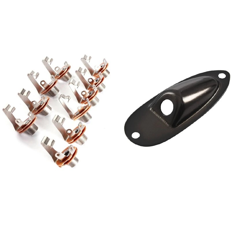 

10 Pcs Mono Input Jack For Guitar Bass 6.35Mm Orange With Jack Plate, Black For Stratocaster