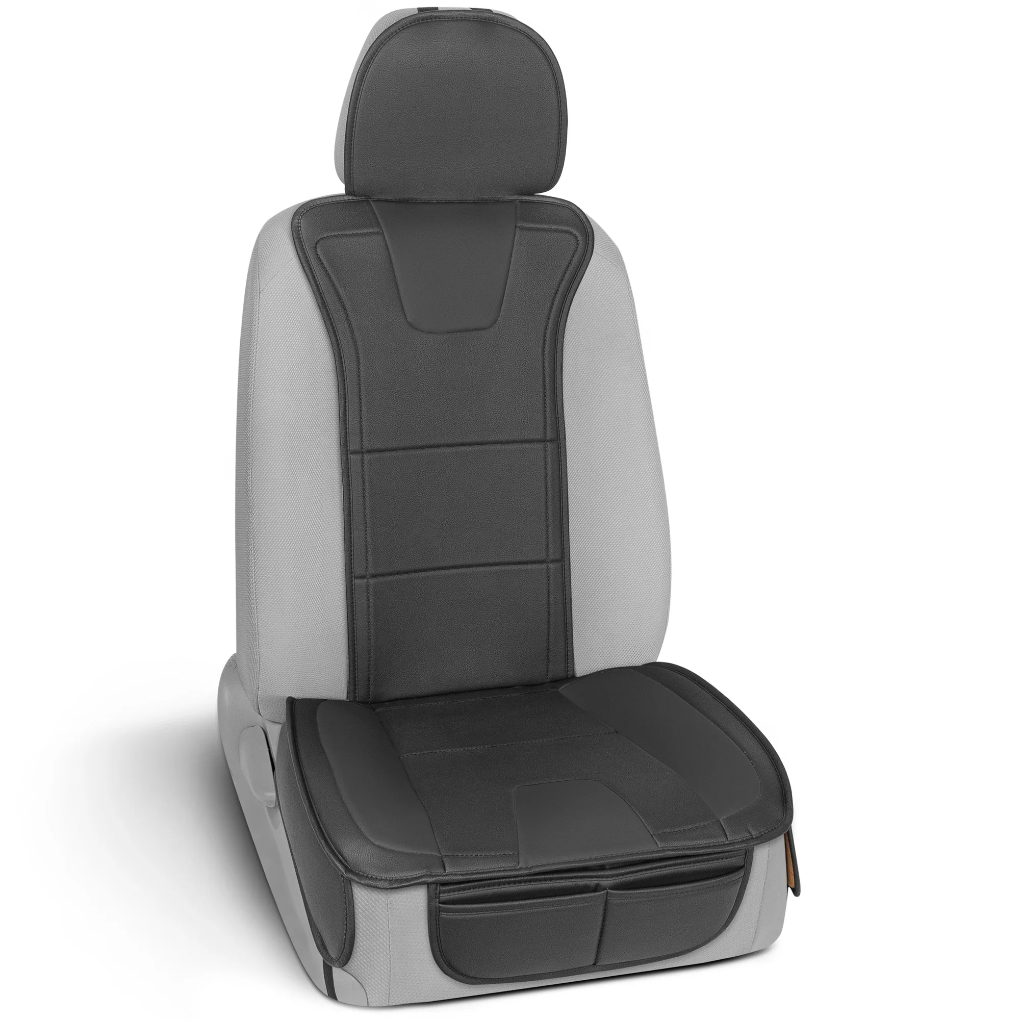 

DuraLuxe Faux Black Leather Seat Cover for Car Truck Van & SUV, 1 Piece – Premium Front Seat Cushion Cover with Universal Fit