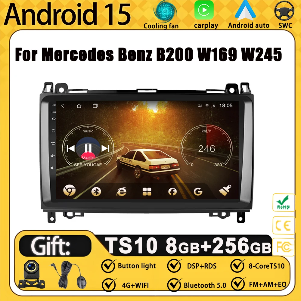 Фото Автомобильный радиоприемник для Mercedes Benz B200 W169 W245 Viano Vito W639 AB Class Sprinter W906 Android 15 GPS Carplay Мультимедийный видеоплеер №1