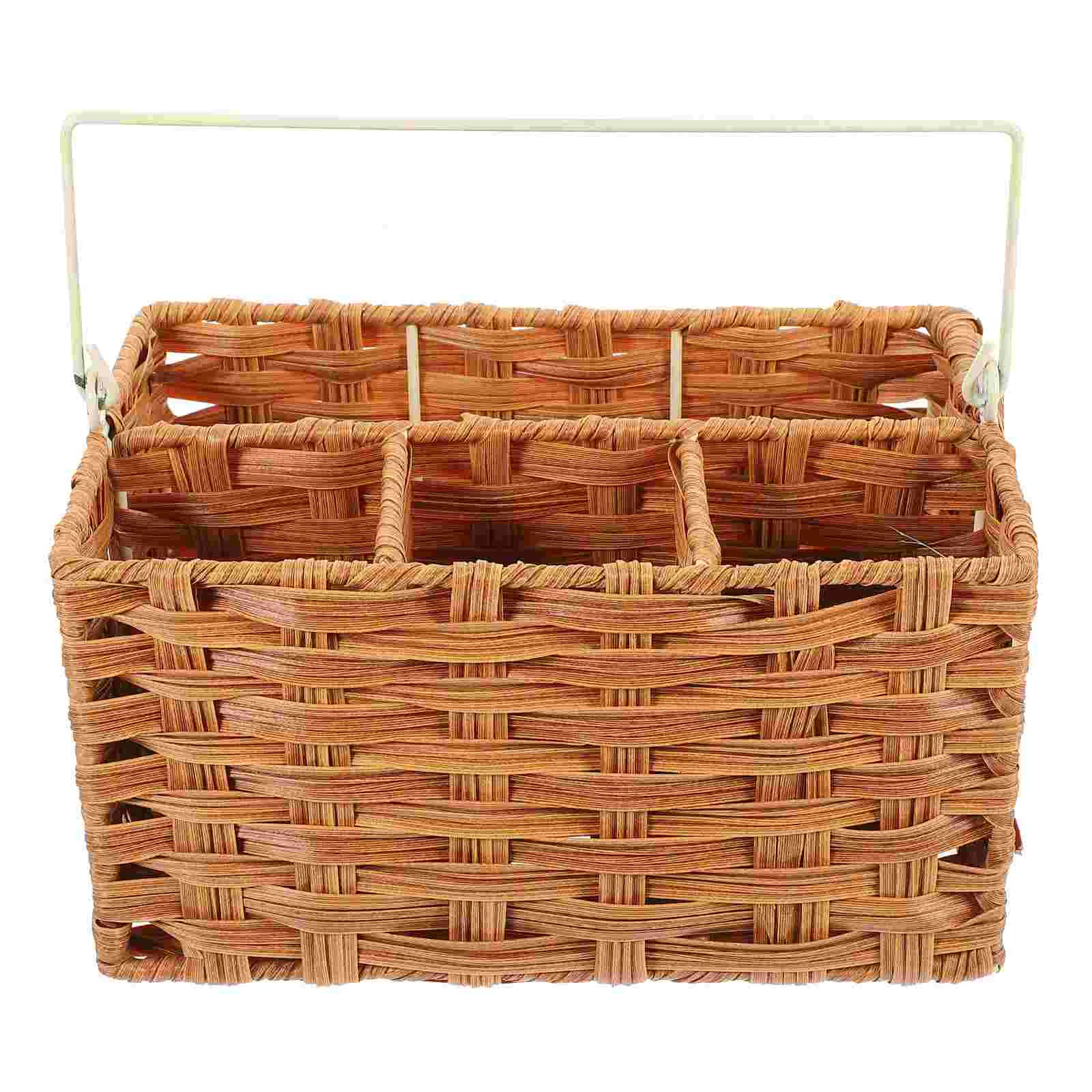 

Holder Basket Organizer Utensil Storage Silverware Flatware Woven Cutlery Kitchen Rattan Countertop Shelf Caddy Bin Makeup