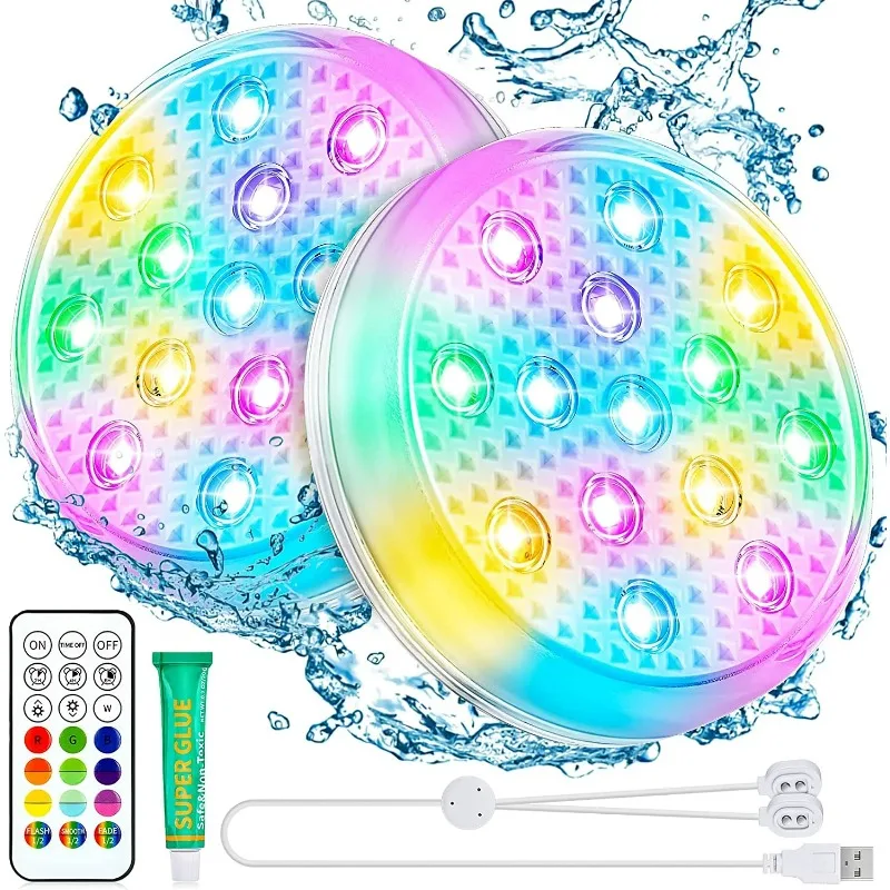 

Rechargeable Underwater Submersible Pool Lights with Remote IP68 Waterproof Color Changing Led Floating Lights for Hot Tub Bath