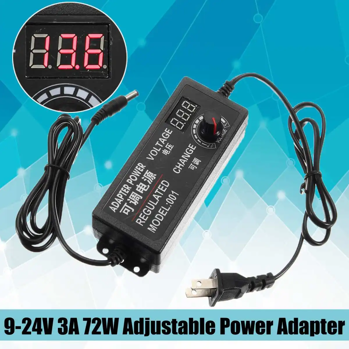 

9-24V 3A 72W AC/DC Adapter Switching Power Supply Regulated Adjustable Power Adapter For DC Motor Speed Control,Light Dimmer