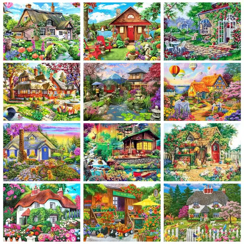 

DIY Oil Painting By Numbers Countryside House Bedroom Living Room Home Kids Room Decoration Handpainted Art Wall Unique Gift
