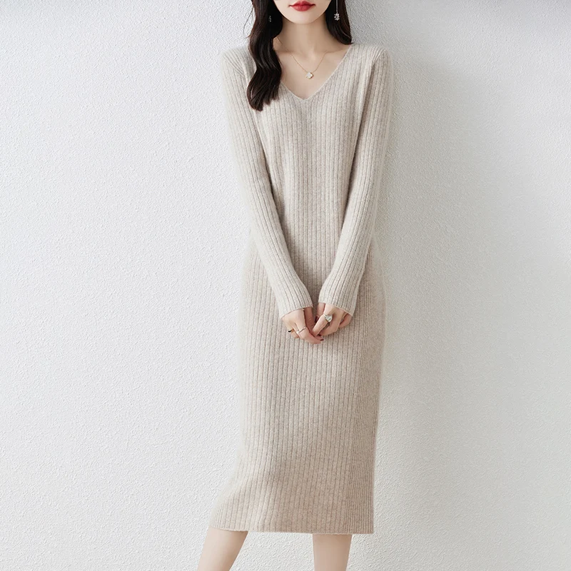 Осень и зима новый пуловер с v-образным вырезом вязаный свитер из чистой шерсти