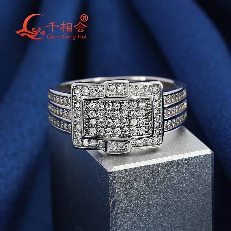 11.8*14.5mm width cross rectangle Moissanite Ring  925 Silver hip hop Men women Diamonds Male Jewelry