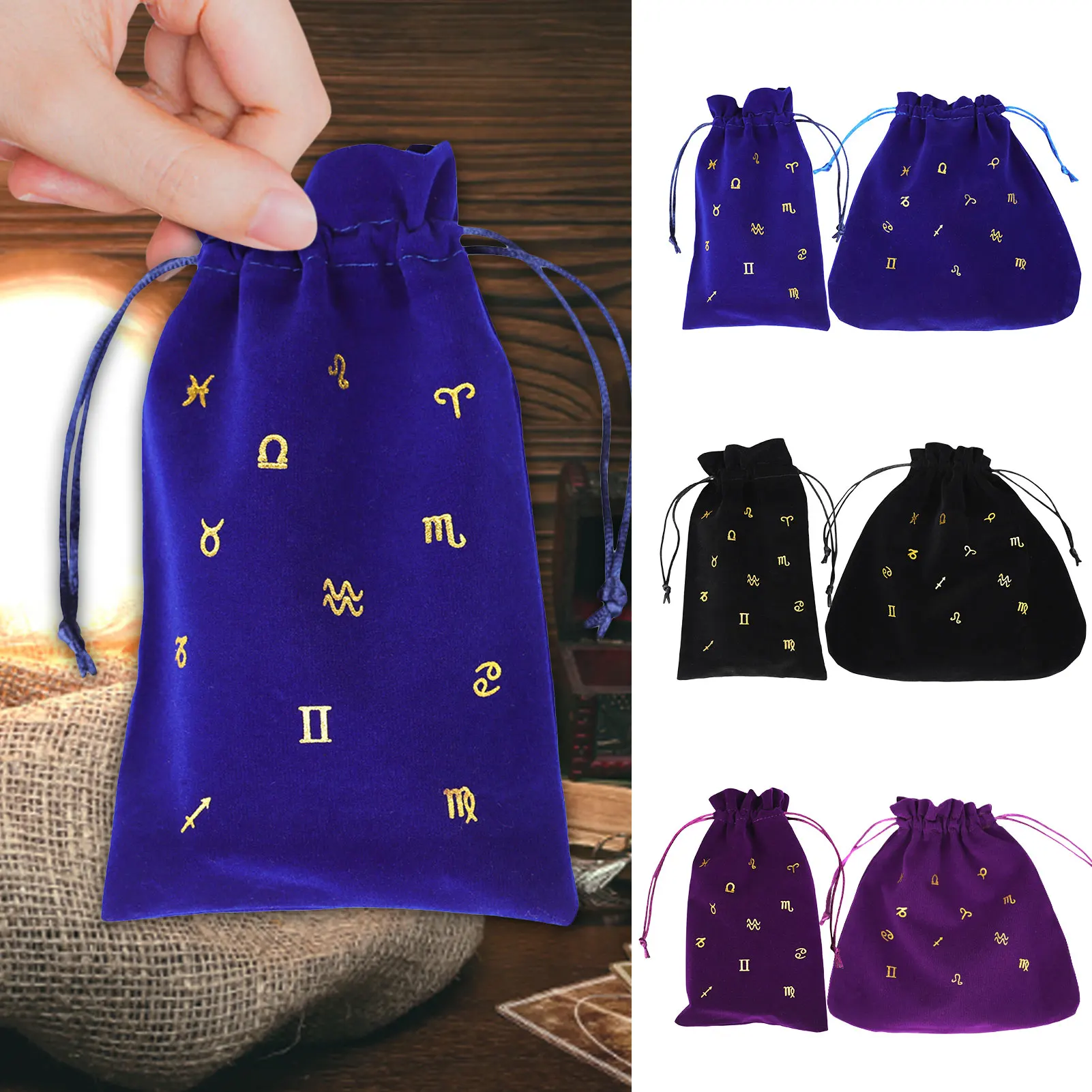 

Tarot Cloth Bag Zodiac Tarot Bag Velvet Gift Bag Jewelry Crystal Stone Bag Constellation Oracle Card Board Game Drawstring Bag