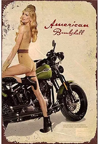 

Гаражные украшения, металлический жестяной знак, Декор, железная живопись, мотоциклист, блонд, кудрявая красота, 8x12 дюймов, металлический ви...