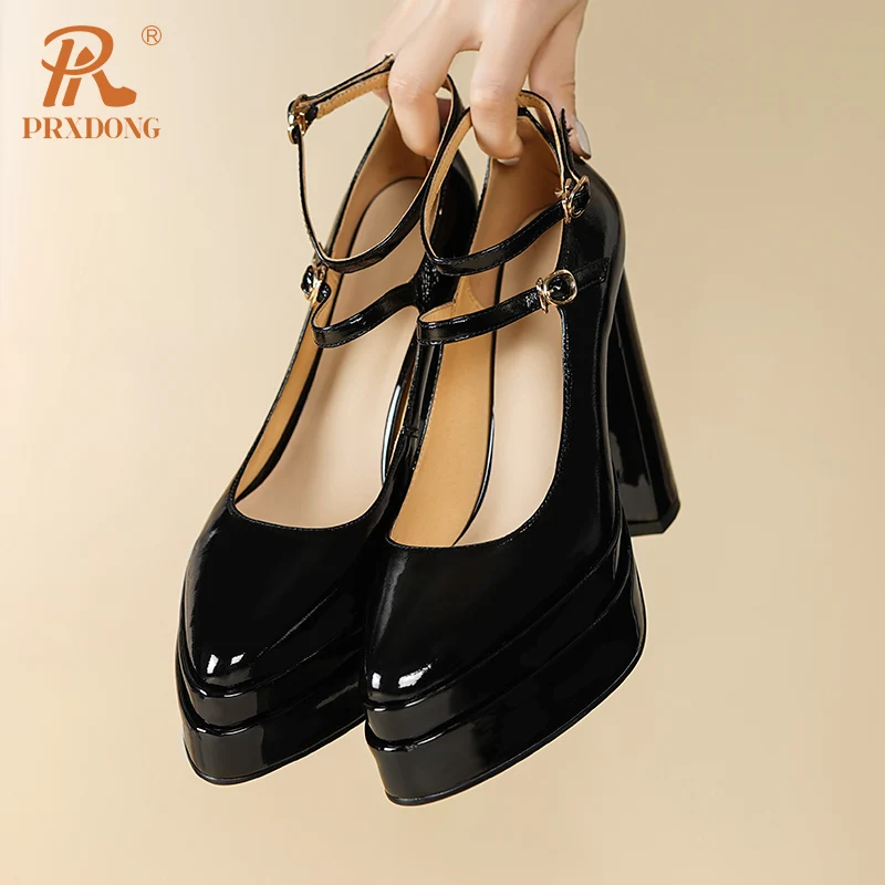 Женские туфли-лодочки с ремешком на щиколотке PRXDONG бежевые или черные толстой