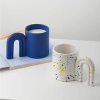 new 450ml handmade big door handle ceramic mugs creative coffee cups blue color inkjet large water milk tea mug unique art gifts