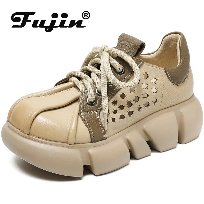 

Fujin/2023; Женские босоножки из натуральной кожи на платформе 5 см; Кроссовки на массивной танкетке; Мокасины на шнуровке; Модная обувь на плоско...