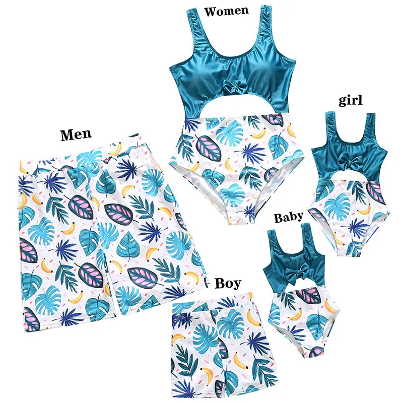 

2023 Leaf Swimsuits Family Matching Outfits Look One-Piece Mother Daughter Swimwear Mommy and Me Clothes Father Son Swim Shorts