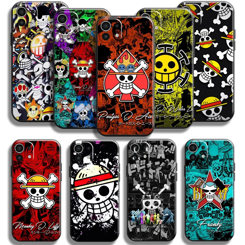 

Anime One Piece Skull Logo For Xiaomi Mi 11 Mi 11 Lite 5G Phone Case Liquid Silicon Funda Black Coque Back TPU Silicone Cover