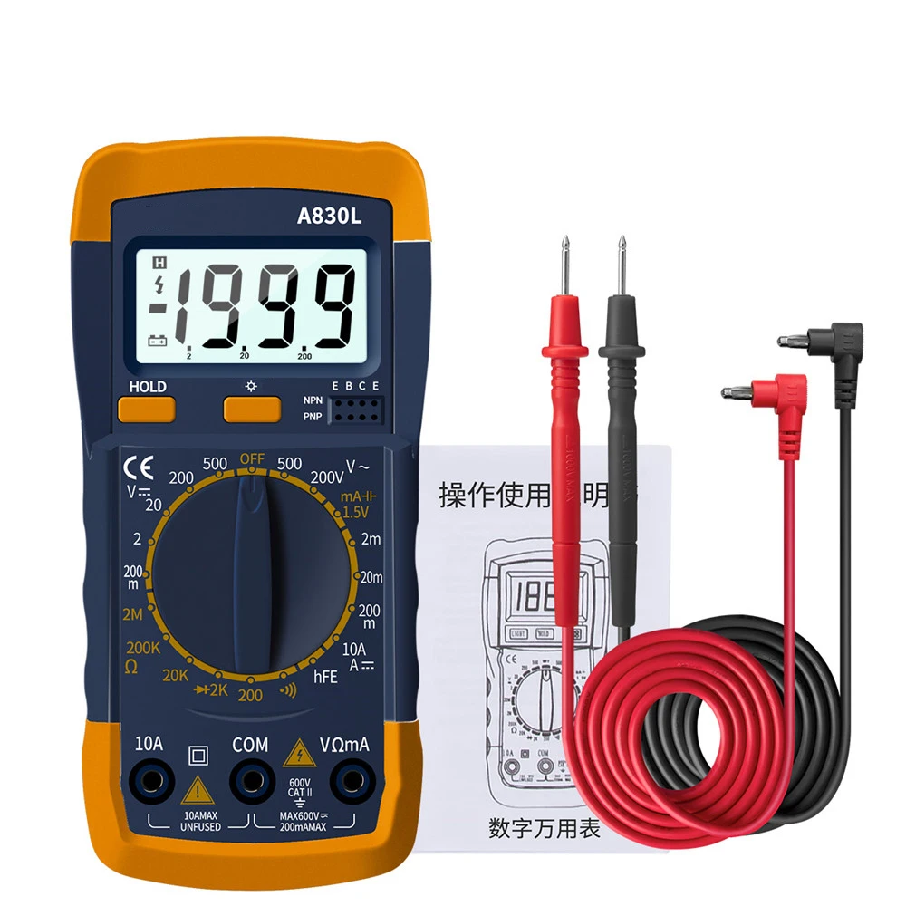 A830L LCD Digital Multimeter AC DC Voltage Diode Freguency Multitester Current Tester Luminous Display with Buzzer Function