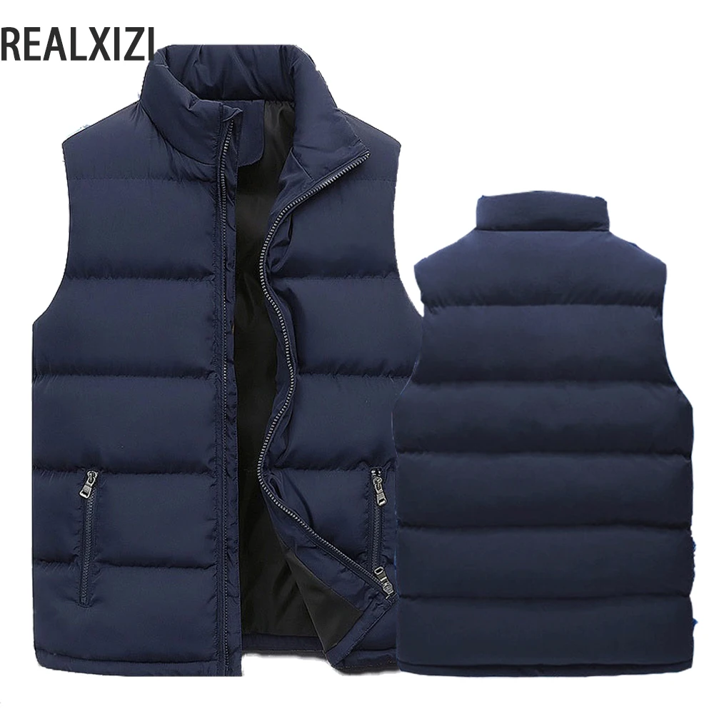 

Warm Sleeveless Jacket Black Solid Vests Outdoor Sports Hiking Plus Velvet Turn-down Jackets Winter Thicken Men Clothing