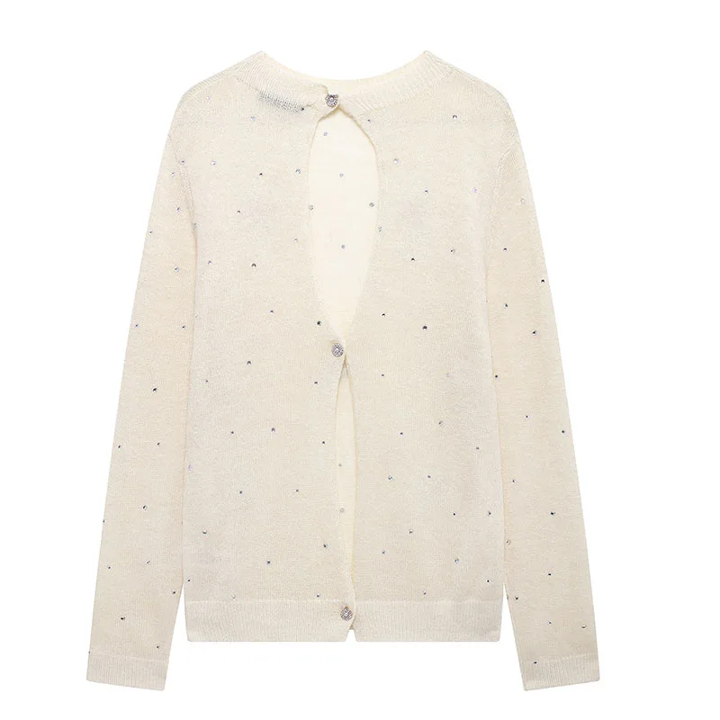 Повседневный женский вязаный свитер с круглым вырезом и открытой спиной пуловер