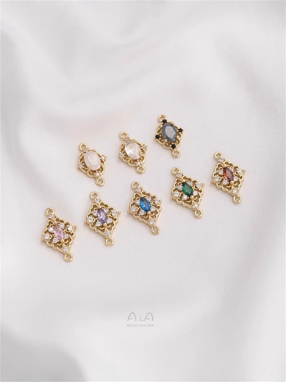 14-каратное золото инкрустированный цветным цирконием ретро-цветок Тенг алмазный