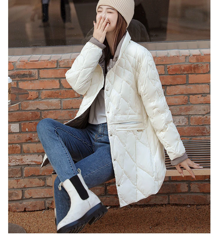 Coats for Winter Women Down Jacket Light Medium Long Standing Collar Slim High Fleece Content Cold-resistant Warm Coat Overcoat