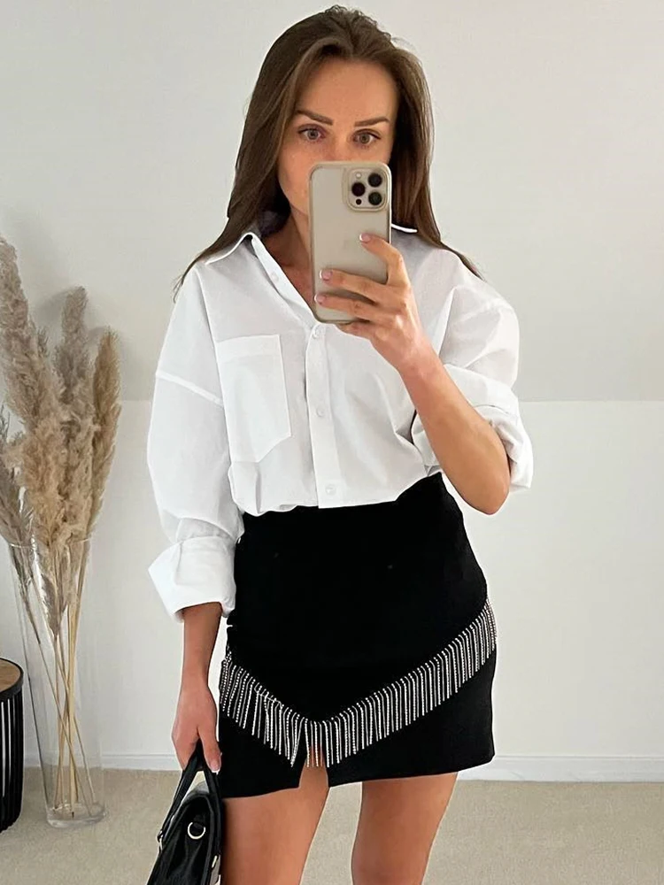 

Chicheca Beading Glitter Women Black Party Fashion Skirt High Waist Back Zipper Mini Autumn Winter Skirt Bottoms Female