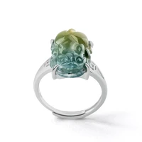 burmese jade pixiu rings yellow jadeite emerald 925 silver accessories natural jewelry gifts talismans fashion women gift