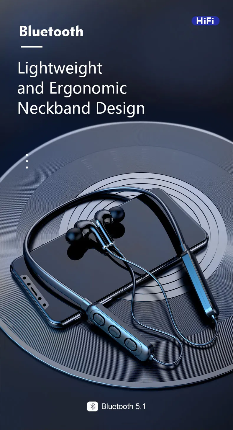 

BT71 Memory Magnetic Neck Hanging Wireless Bluetooth 5.1 In-Ear Earbuds HIFI Stereo Sports Music Headphones for IOS Apple System