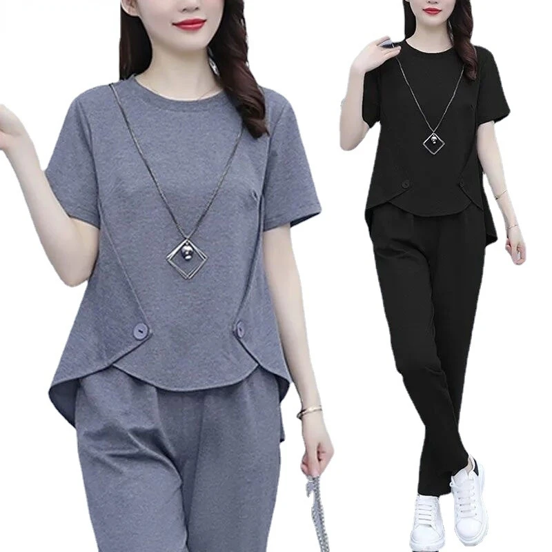 

Set Woman 2 Pieces Chic Shorts Suit Women Short Sleeve Top and Pants Suits Casual Two Piece Set Womens Outfits 5XL