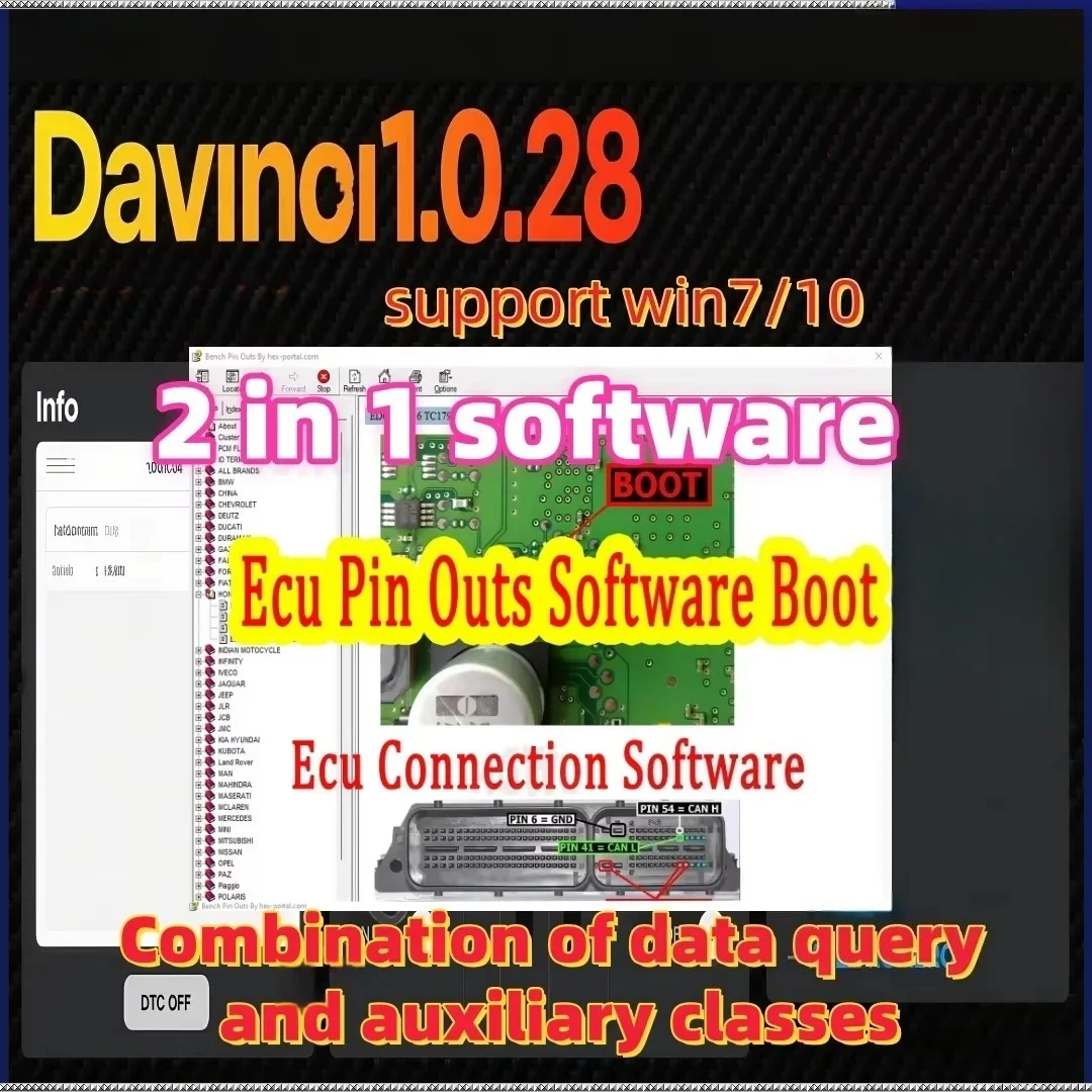 

Коллекция схем разъемов ECU, версия Davinci 1.0.28, программное обеспечение, поддержка Win 7/10/11, работает с KESS/KTAG 3, продается, кейген без ограничений