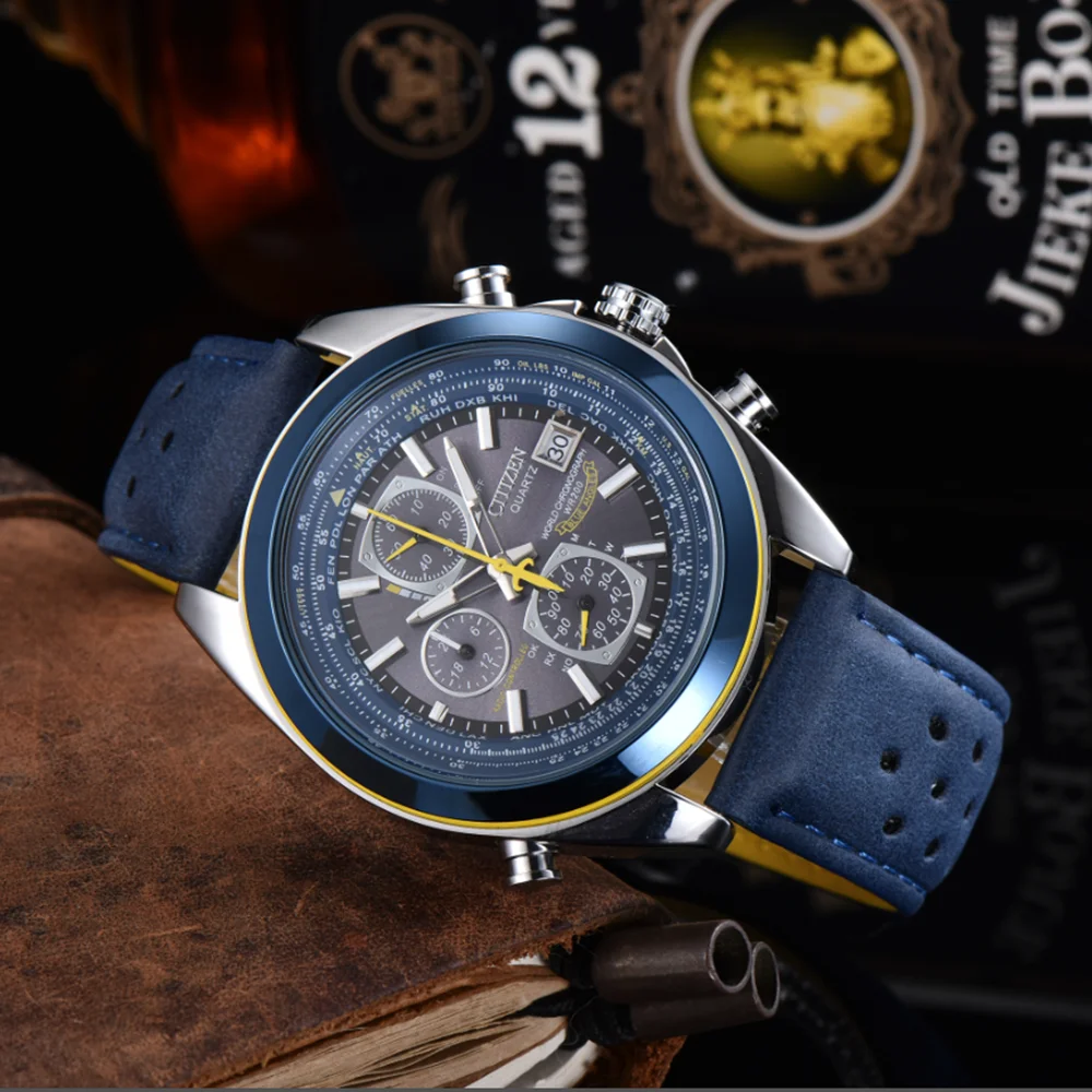 

Часы CITIZEN Мужские кварцевые, роскошные модные светящиеся водонепроницаемые многофункциональные модные круглые Автоматические наручные, с календарем из нержавеющей стали