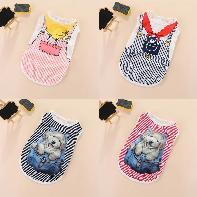 

Teddy Cat Pet Dog Clothes for Small Dog Bichon Summer T-shirt Stripe Print Sleeveless Vest Chihuahua Pomeranian Cartoon Clothing