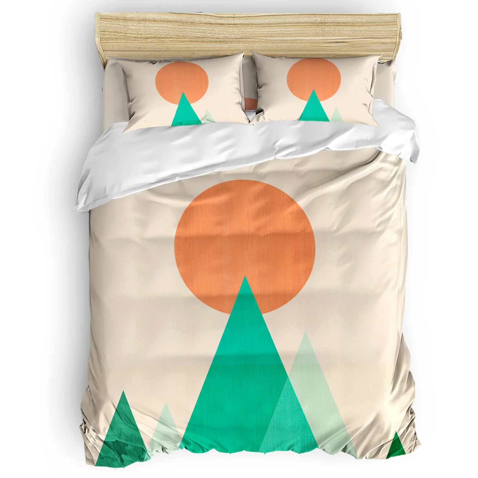 

Geometric Figures Mountain Peaks Green Sun Comfortable Household Goods Bedroom Bed Luxury Duvet Cover 2/3/4 Pieces