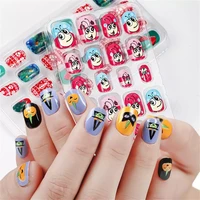 24pcs children candy color false nail tips cartoon full cover kid glue self fake diy manicure tips nails art decora tools
