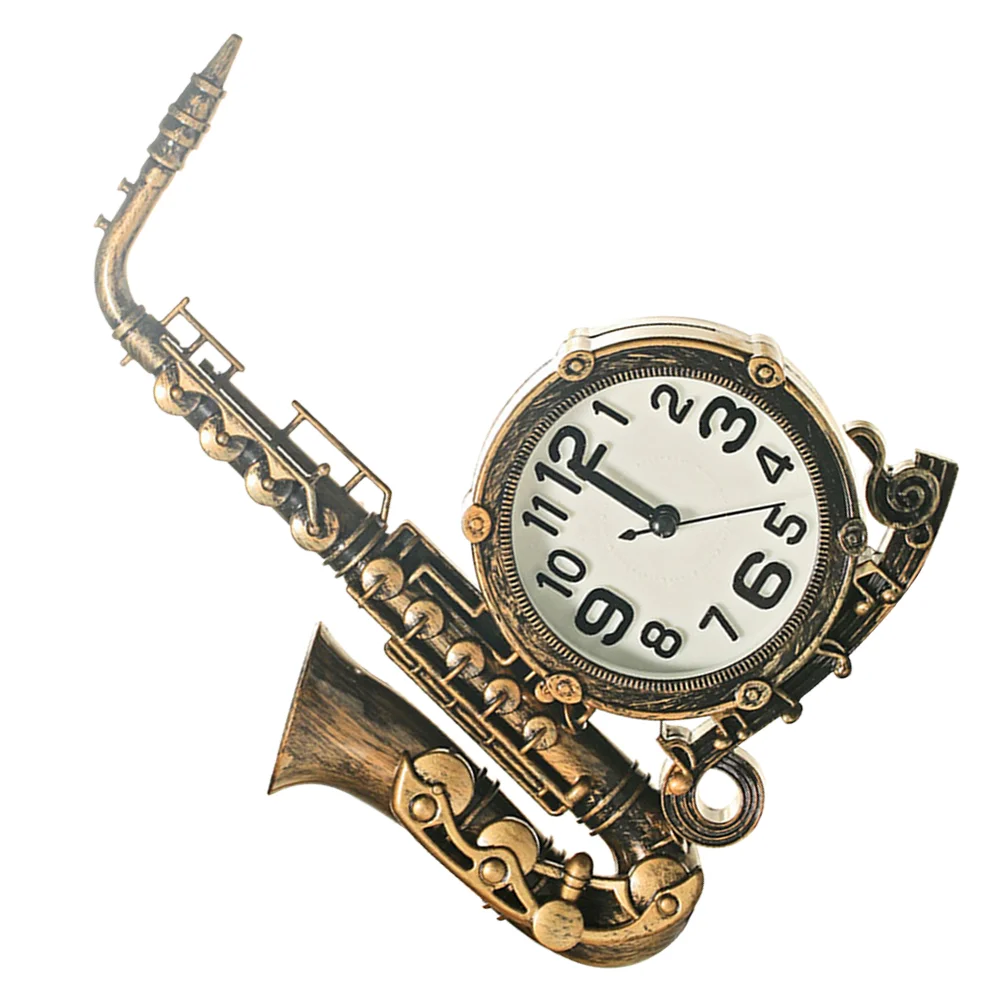

Clock Alarm Table Saxophone Bedside Decorative Desktop Vintage Desk Night Light Retro Decor Clocks Iron Silent Statue Rustic