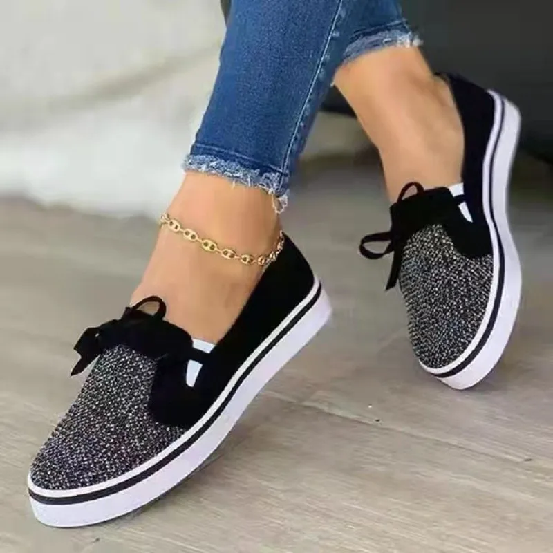 Autumn new spot large size women's shoes round head bow round head canvas flat heel shallow mouth single shoes wish