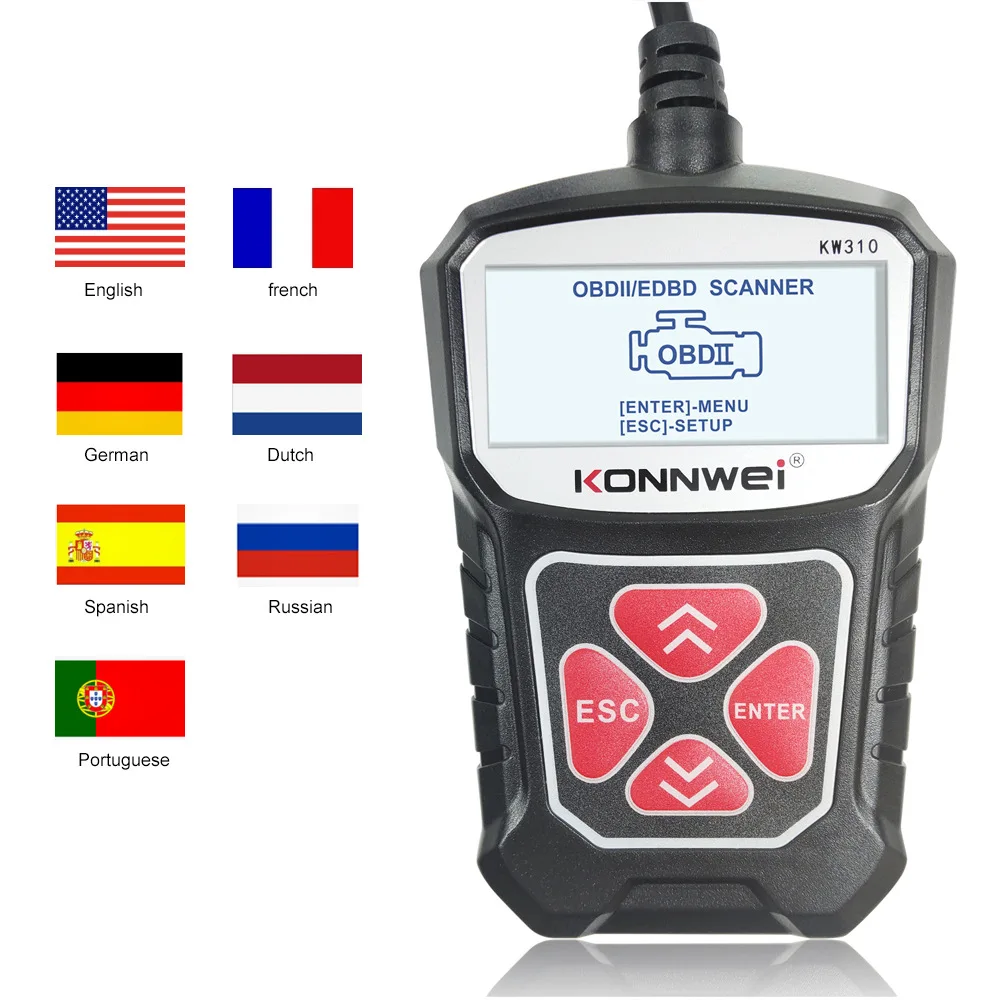 Фото Портативный сканер KONNWEI OBD2 KW310 для автомобилей, считыватель кодов неисправностей, сброс индикатора замены масла, поддержка нескольких языков, автомобильные диагностические инструменты №1
