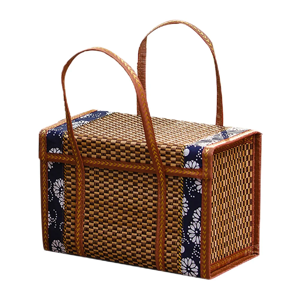 

Fruit Basket Market Wicker Storage Lid Foldable Picnic Baskets Lids Straw Hobo Bag Woven Shopping Hamper Bamboos