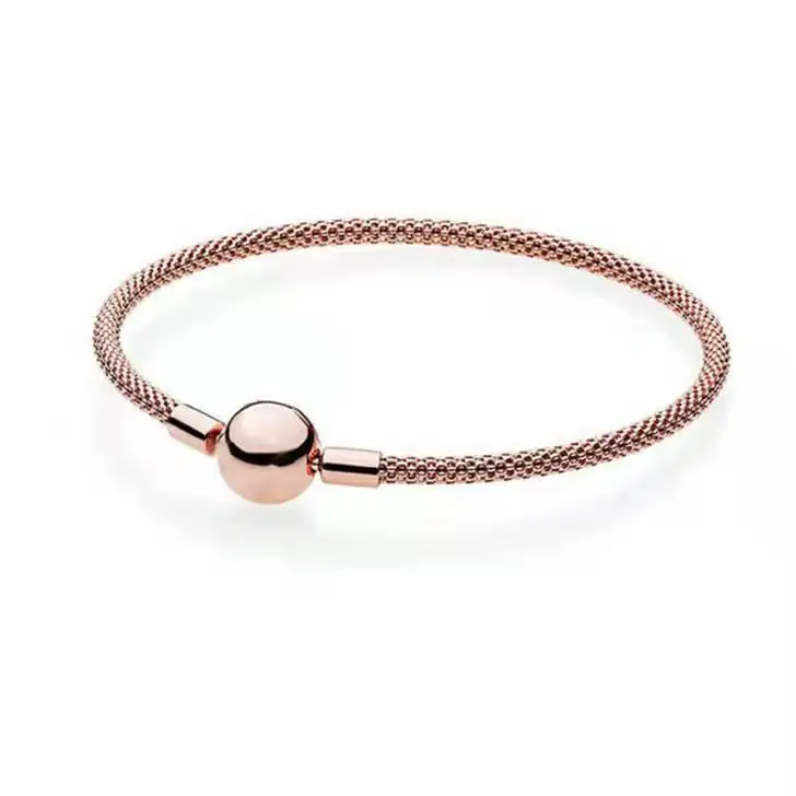 

925 Sterling Silver Woven Round Buckle Fashion Temperament Bracelet fit Original Design Charming Beads DIY Gift to Girlfriend
