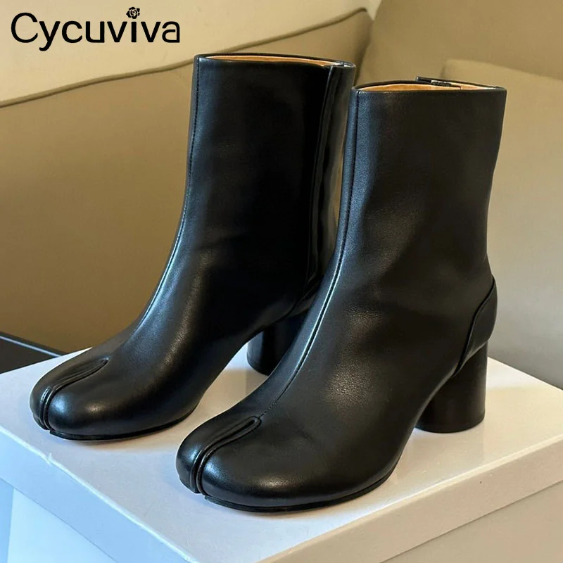 

Черные кожаные короткие ботинки с разрезом, женские брендовые ботинки с квадратным носком и круглым массивным высоким каблуком, зимние женские модельные ботинки челси