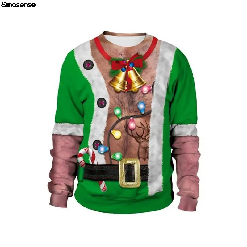 

Men Women Ugly Christmas Sweater 3D Christmas Tree Bell Reindeer Print Funny Xmas Sweatshirt Pullover Holiday Party Jumper Tops