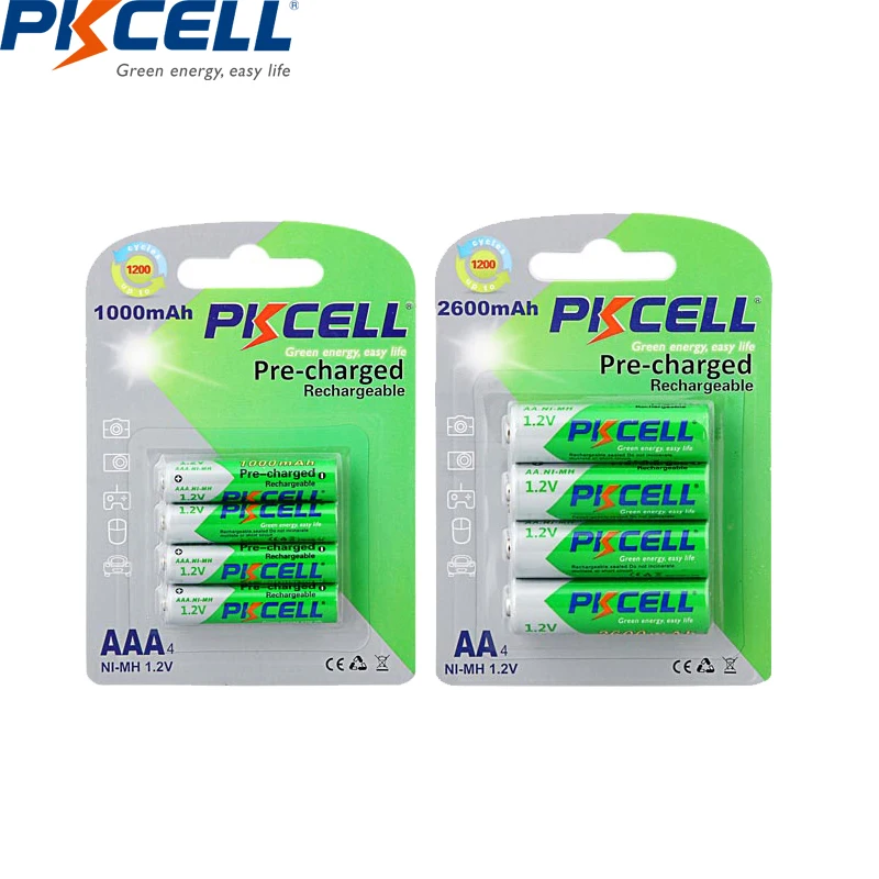 

8PCS Lot PKCELL 4PCS AA Battery 2600mah and 4pcs 1000MAH 1.2v NIMH AAA Rechargeable Battery Low Self Discharging Batteries Toys