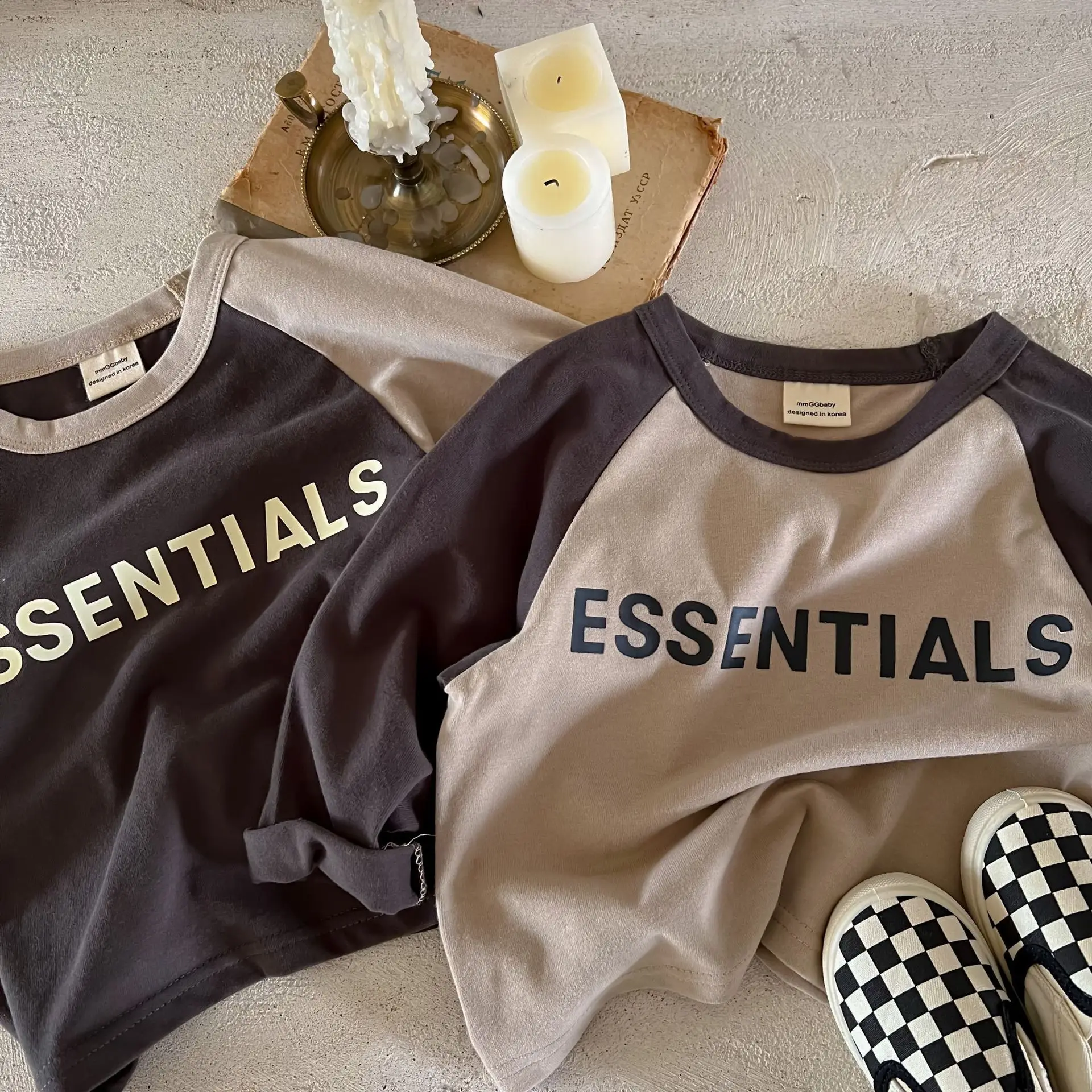 

Kids Long-sleeved T-shirt New ESSENTIALS Letter Printing Color Matching Round Neck Pullover Boys Girl Fall Loose Bottoming Shirt