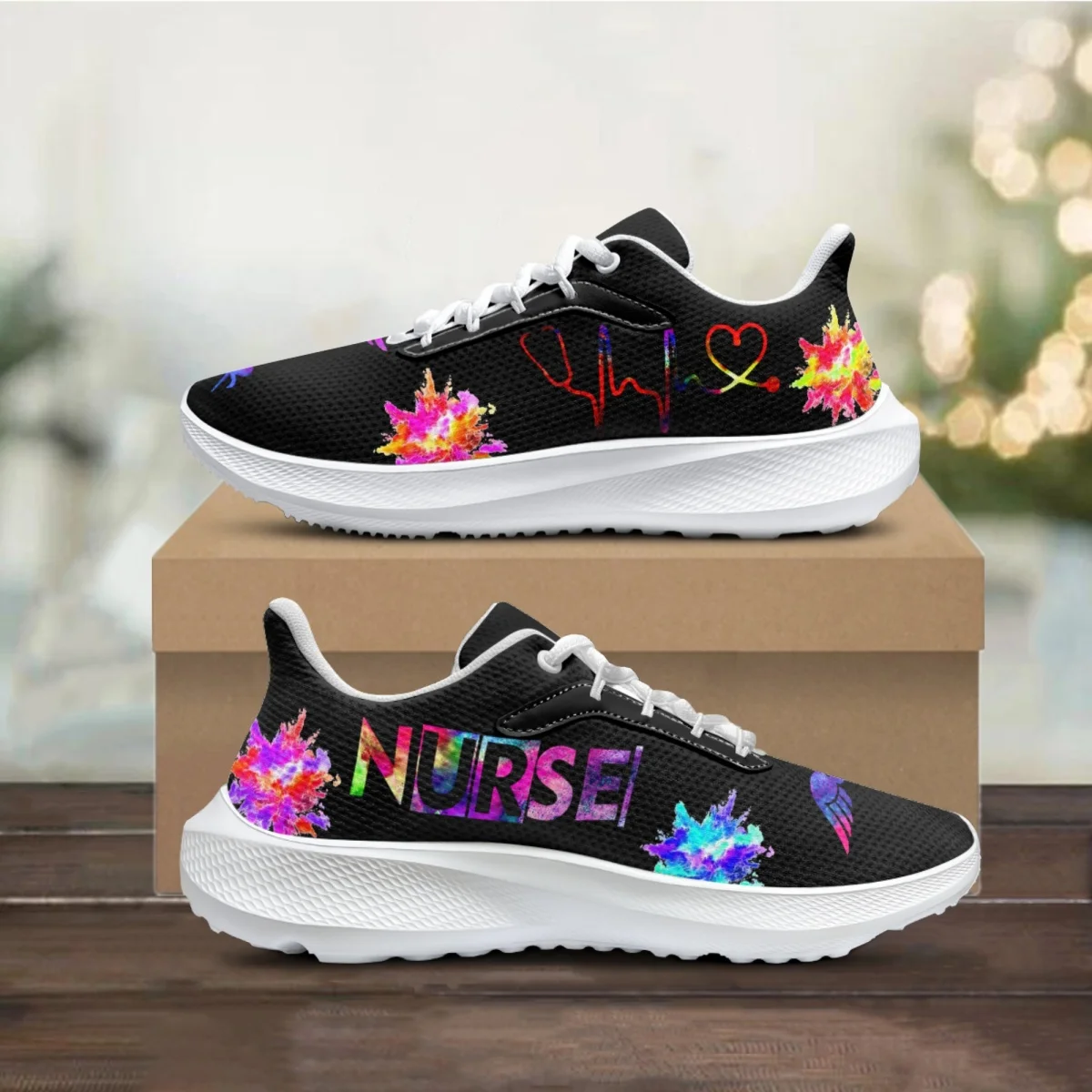 

Creative Stethoscope Heartbeat Nursing Shoes for Ladies Non-slip Lace-Up Sneakers Female Breathable Flat Shoes Footwear Adult