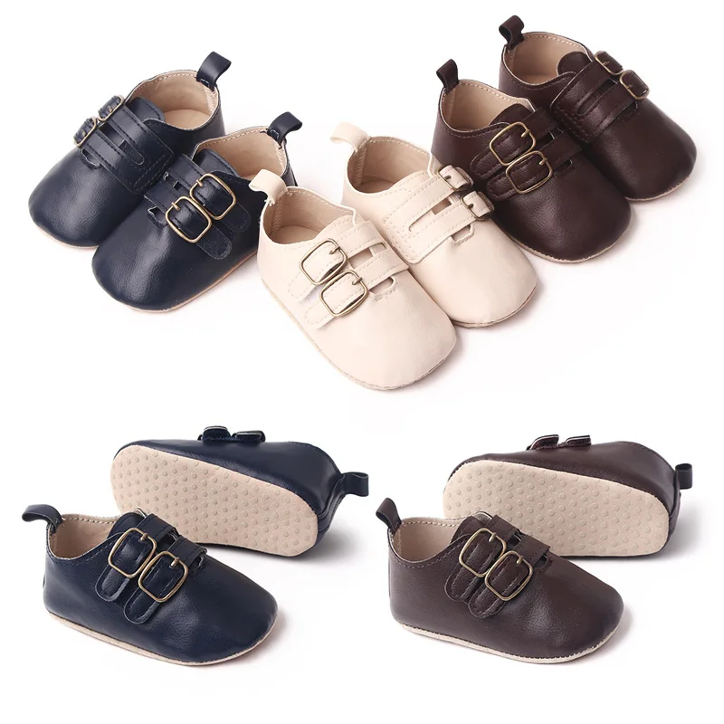 

Newborn Baby Boy Girl Leather Shoes Infant First Walkers Footwear Rubber Non-slip Toddler Baby Retro Shoes 3 6 9 12 18M