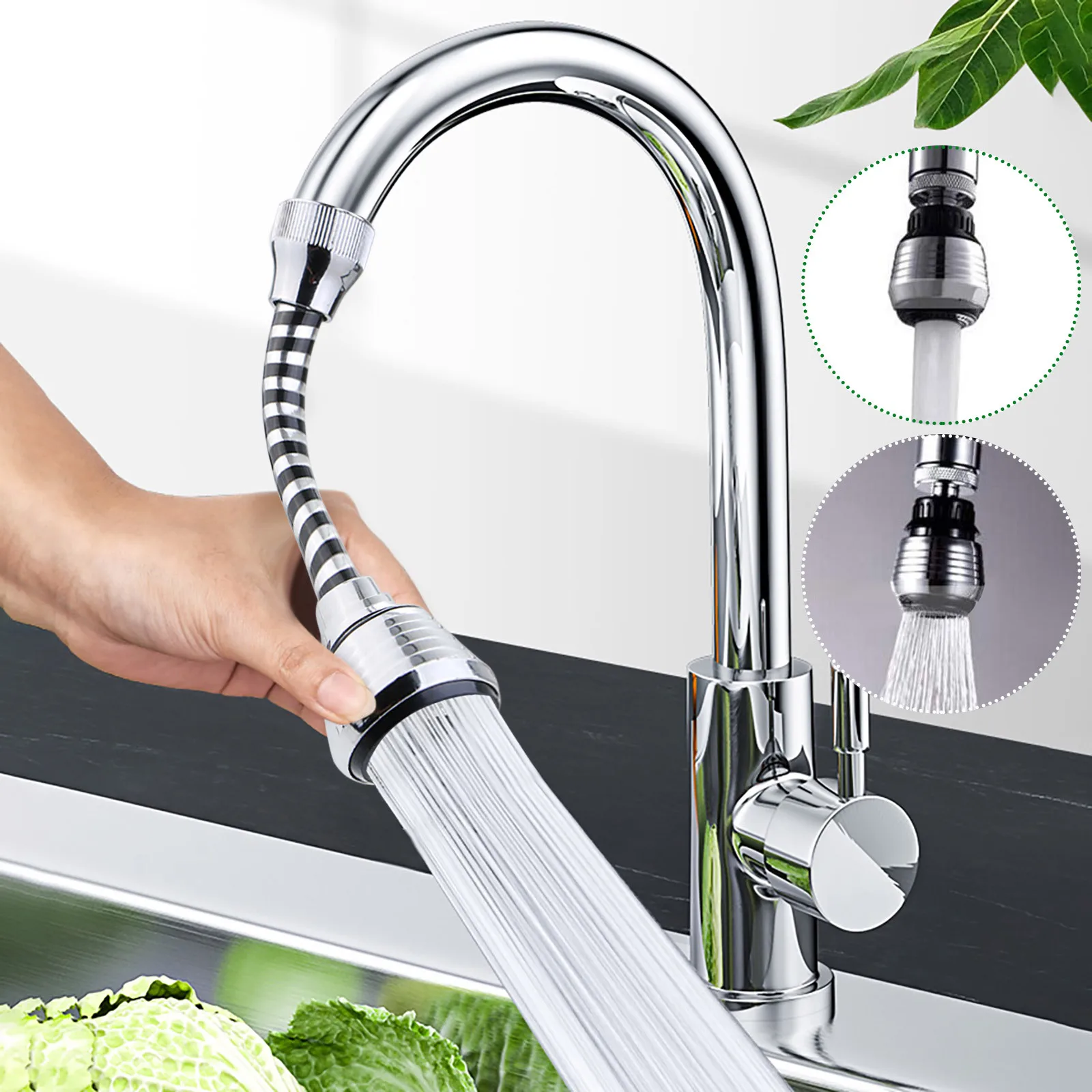

360 Degree Adjustment Kitchen Faucet Extension Tube Bathroom Extension Water Tap Water Filter Foam Accessories