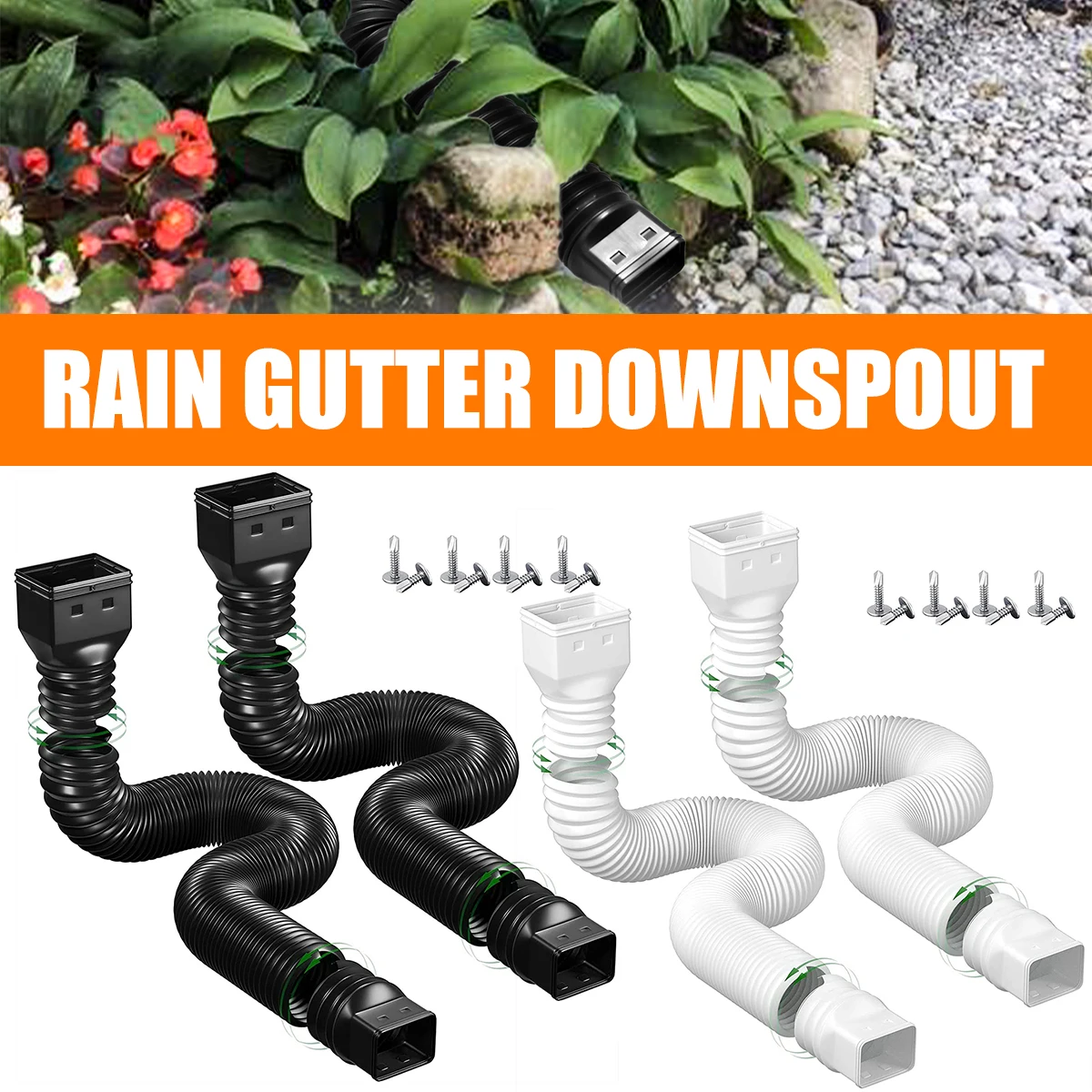 

2Pcs Gutter Downspout Extension 21-60 Inch Flexible Drain Downspout Extender Weather Resistant Reusable Rainwater Gutter