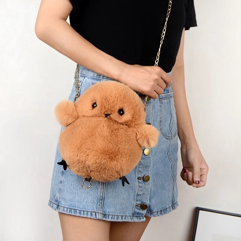 Plush cartoon single shoulder crossbody bag Girl Doll mobile phone bag Chain Messenger Bag fashionable chicken bag