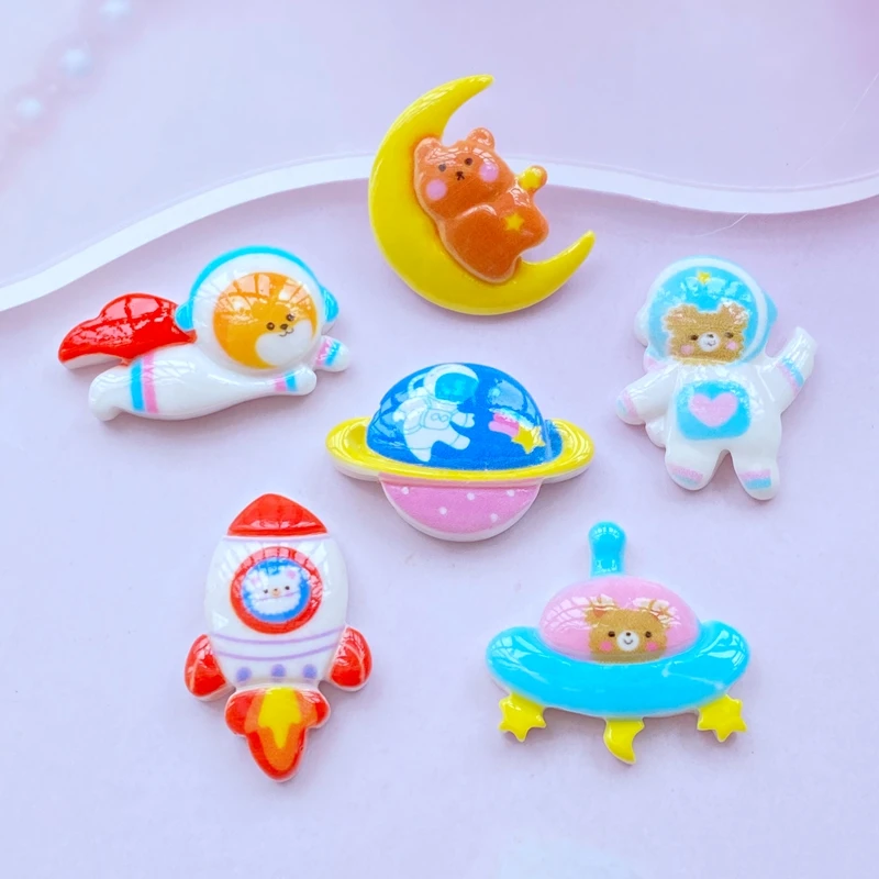 12Pcs New Cute Cartoon Animal Space Series Flat Back Resin Cabochons Scrapbooking DIY Jewelry Craft Decoration Accessorie