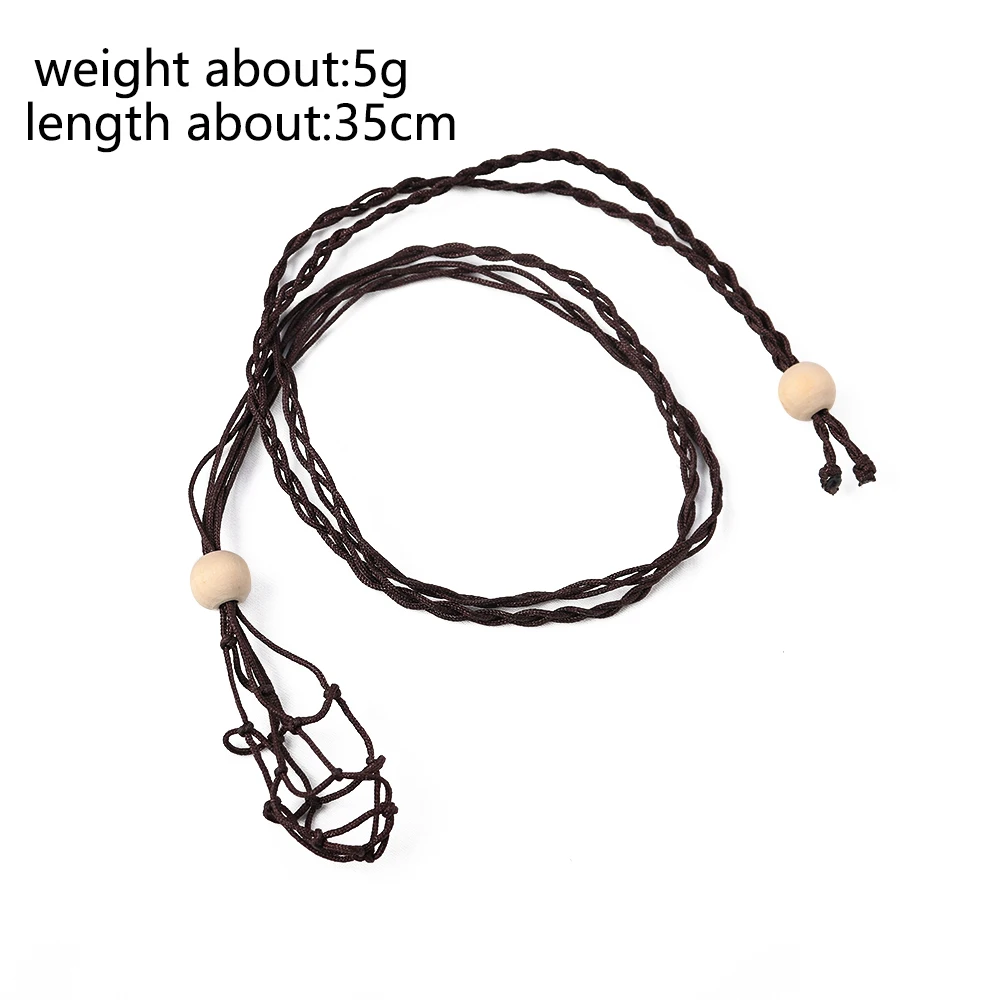 1pc Natural Crystal Wood Bead Adjustable Necklace Cord Empty Stone Holder Wax Rope DIY Healing Gem Net Bag Pendant - купить по