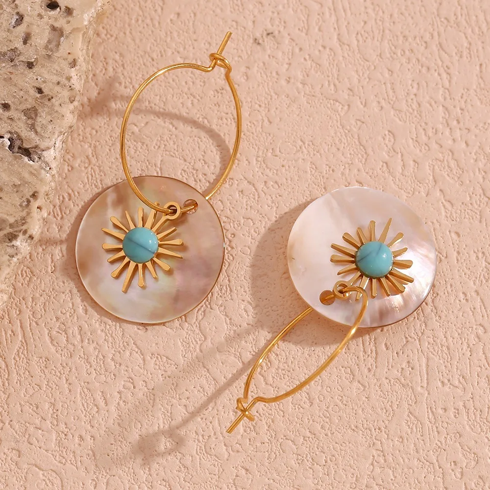 Бирюзовые Украшения ручной работы серьги в виде ракушек подсолнуха позолоченные